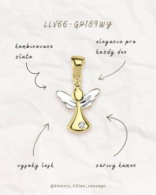 ✨ Anděl, který září s Vámi. Drobný přívěsek ve tvaru andělíčka z kombinovaného 14kt zlata s jemným zirkonem uvnitř –...