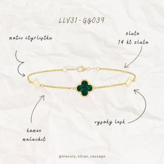 ✨ Symbol štěstí, který nikdy nevyjde z módy. Zlatý náramek s malachitem a motivem čtyřlístku v sobě spojuje eleganci,...